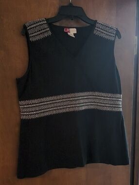 JM Collection Black Top with White Label Detail